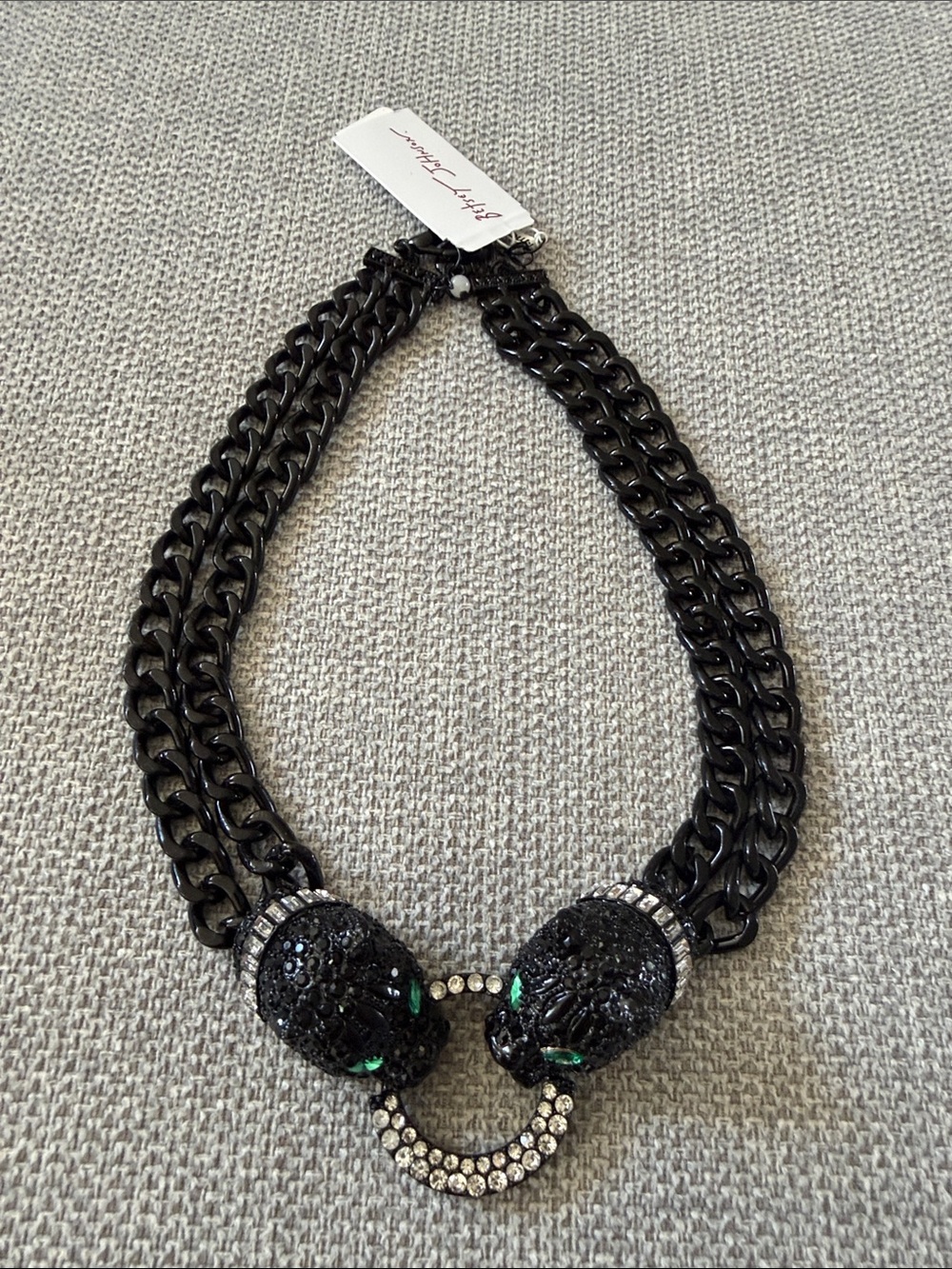 Betsey Johnson Black Crystal Statement Necklace Panther cats